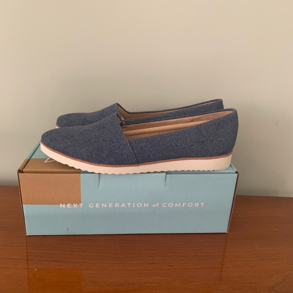 Life Stride Denim-Textured Navy Slip-On Flats